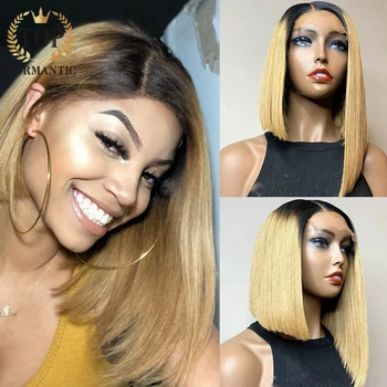 

Topnormantic Silk Straight Lace Front Wigs Ombre Honey Blonde Bob Wig Brazilian Human Hair Wigs 150% Density Remy Hair for Women