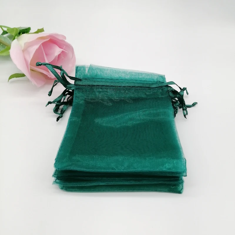 100 pçs sacos de organza verde 12,78 x 17,78 cm, cordão de bolsas para