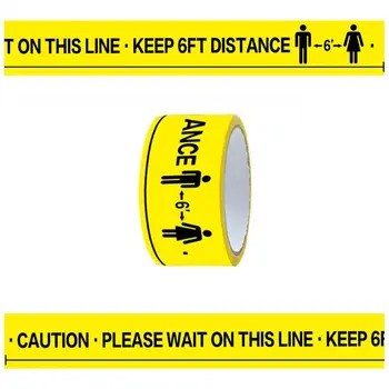 

1Roll Please Wait On This Line Keep 6FT Distance Floor Marking Tape Adhesive Yellow 48mm x 33m
