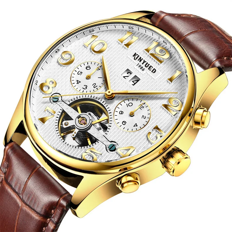 

Fully Automatic Hollow Out Low Hill Free Wheel Man Genuine Leather Mechanics Wrist Watch