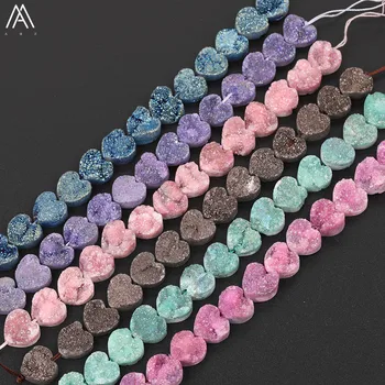

14Pcs/Strand 14mm Middle Drilled Titanium Heart-Shape Natural Druzy Geode Loose Beads Necklace Jewelry Findings XFX-163AMFJ