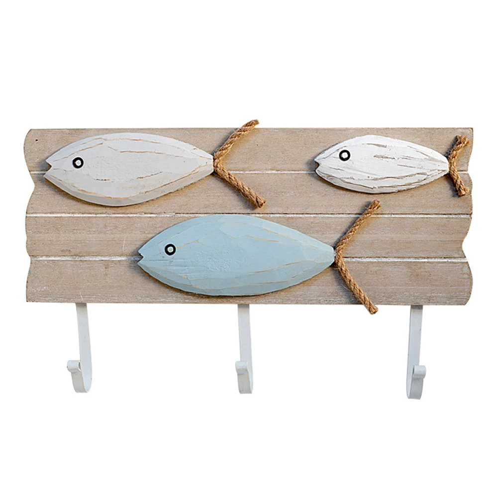 Towel With 3 Hooks Key Rack Decoration Hat Wall Mount Organizer Wood Hanger Bag Fish Bone Home Coat DIY