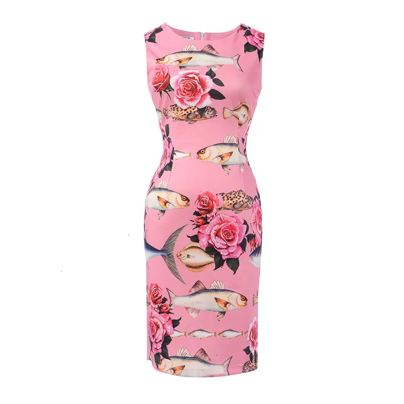 BacklakeGirls Multi Patterns Round Neck Sleeveless Printing Flower Cocktail Dress Short For Women Night Cocktail Party Vestidos