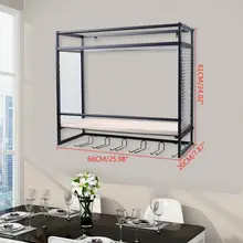 2 Tier Wall Mount Wine Bottle Holder, 7 Hooks Display Racks, Storage Shelves for Bar Kitchen