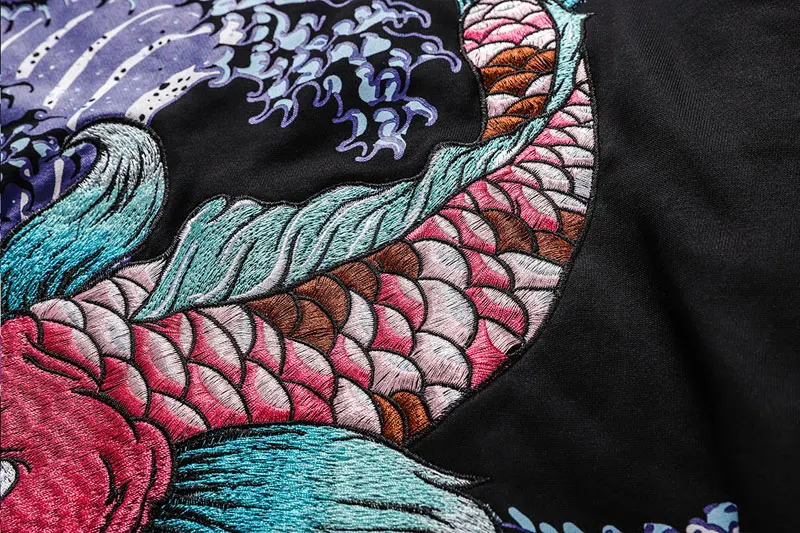 Красочные Koi Fish китайские худи с вышивкой толстовка хип хоп Мужская Harajuku уличная Толстовка Модный пуловер уличная топы