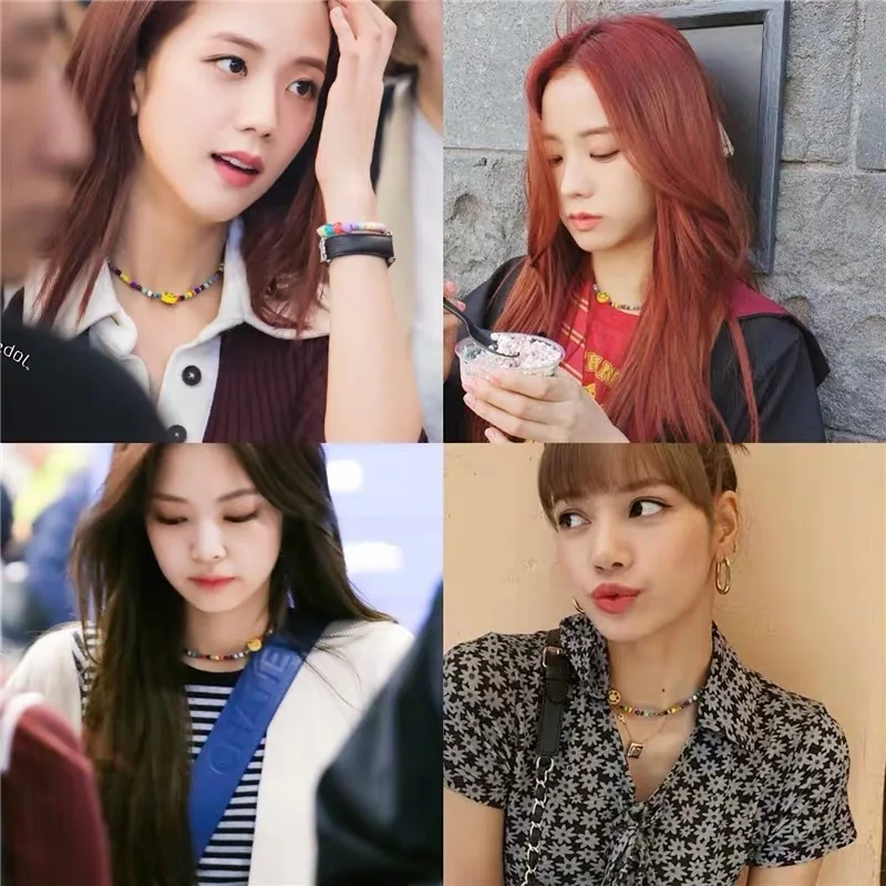 

BLACKPINK Lisa jin zhi xiu Celebrity Style Smiley Necklace South Korea Weep Yafeng Color Handmade Beaded Bracelet Choker