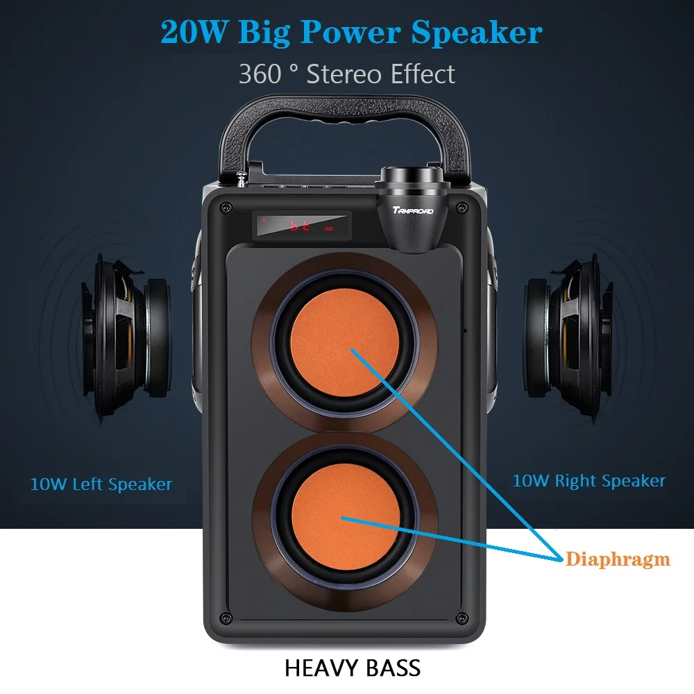 TOPROAD 20W Bluetooth Speaker Portable Wireless Stereo Bass Subwoofer Big Party Speakers Column Support FM Radio Remote Control bluetooth speaker piezoelectric speaker