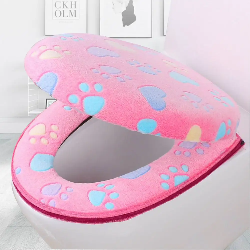 Bathroom Toilet Seat Cover Set Thicken Soft Coral Universal Zipper Toilet Case Warm Waterproof WC Potty Cover Closure Design