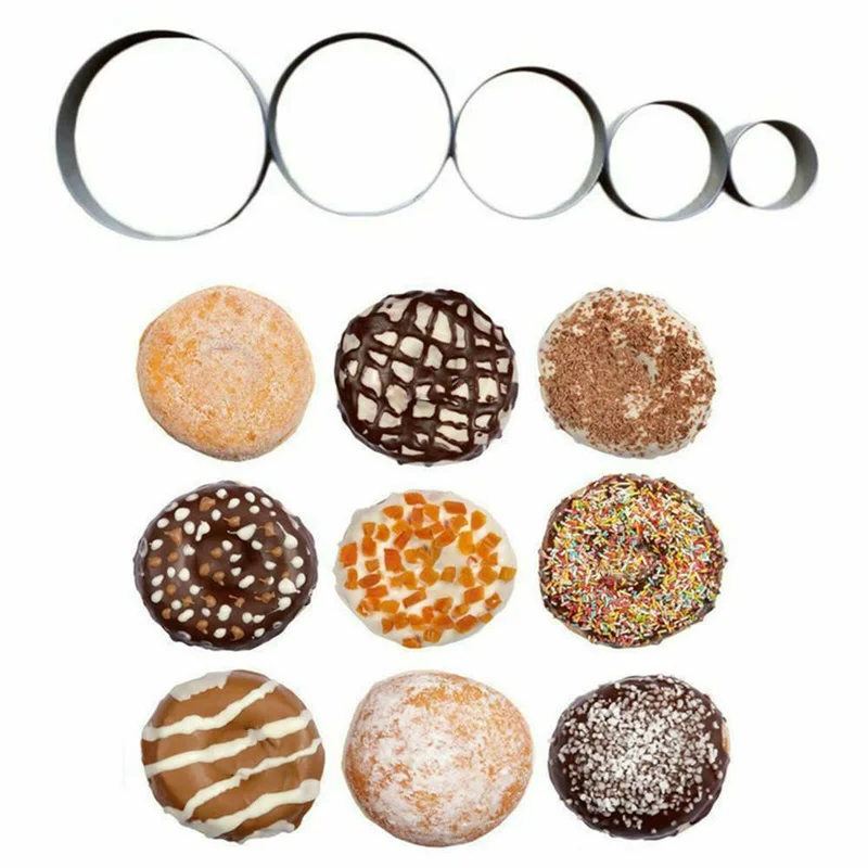 5pcs/Set Stainless Steel Round Circles Cookie Dessert Mould Fruit A5U1 