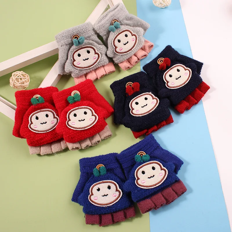 Baby Boy Gloves Warm Winter Thick Knitted Cute Soft Half Finger Flip Mittens Children Girl Glove Baby Accessories