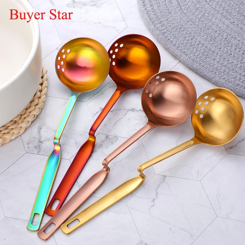 1 Pcs Stainless Steel Soup Spoon Filter Colander 2 In 1 Long Handle Kitchen Tool