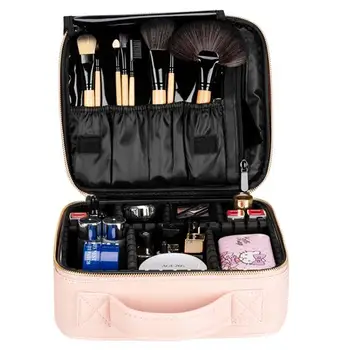 

Professional High-capacity Multilayer Portable Travel Makeup Bag Strap Pink ship from US drop shipping