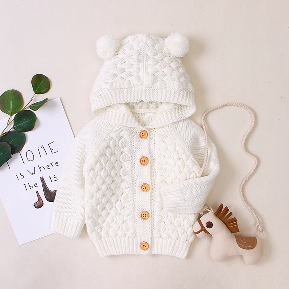 Осенне-зимняя теплая одежда для маленьких девочек вязаный свитер для маленьких мальчиков пальто-кардиган однотонная верхняя одежда с капюшоном и длинными рукавами на пуговицах