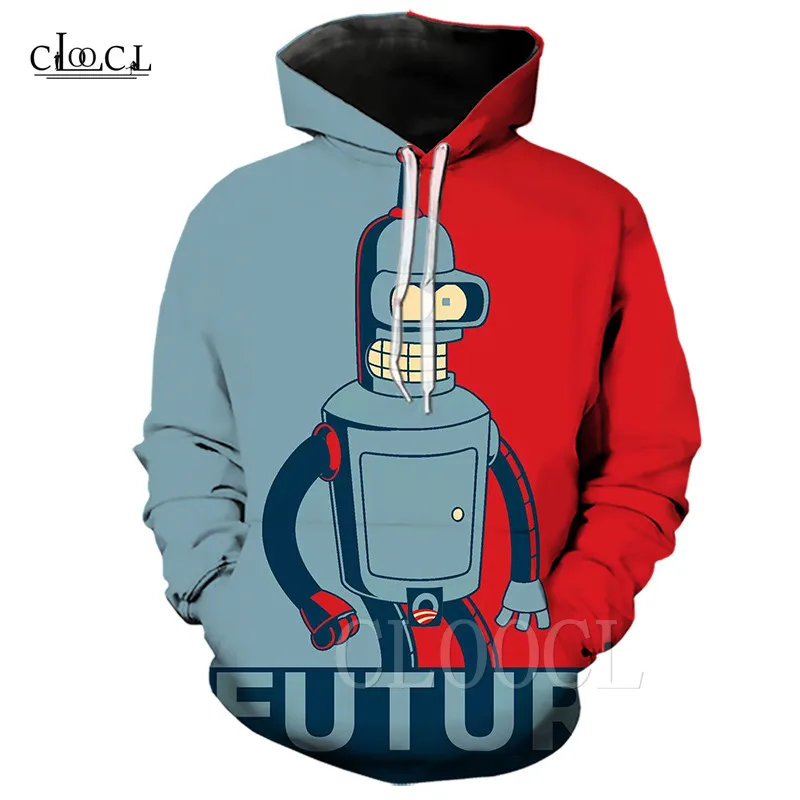 Популярная толстовка с изображением робота Futurama для мужчин/женщин, топ с капюшоном, повседневные толстовки с 3D принтом, толстовки с аниме, модная уличная одежда в стиле Харадзюку