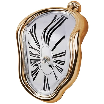 

Melting Clock, Block-Type Twisted Clock,Melted Clock for Decorative Home Office Shelf Desk Table Funny Creative Gift, Gold