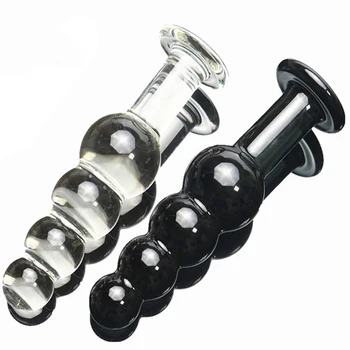 Black large artificial Pyrex Glass dick crystal dildo penis Anal Beads big ball butt plug masturbate adult sex toy for women men 2