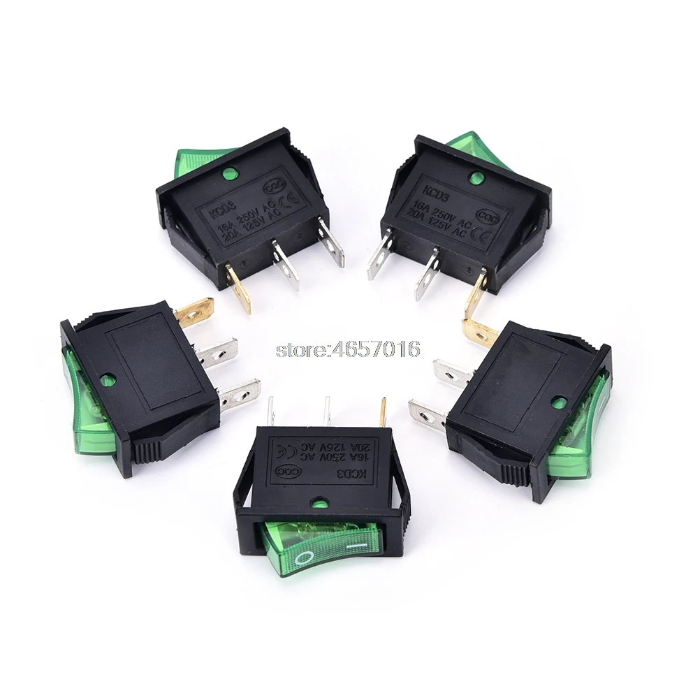 10PCS/LOT Green LED Light SPST 3 Pin ON/OFF Boat Rocker Switch 16A/250V 20A/125V Switches KCD3-101N KCD2 | Обустройство дома