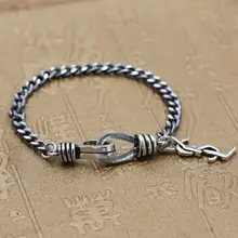 Браслет из чистого серебра 925 пробы, Ретро стиль, цепочка унисекс и звено, S925 браслеты