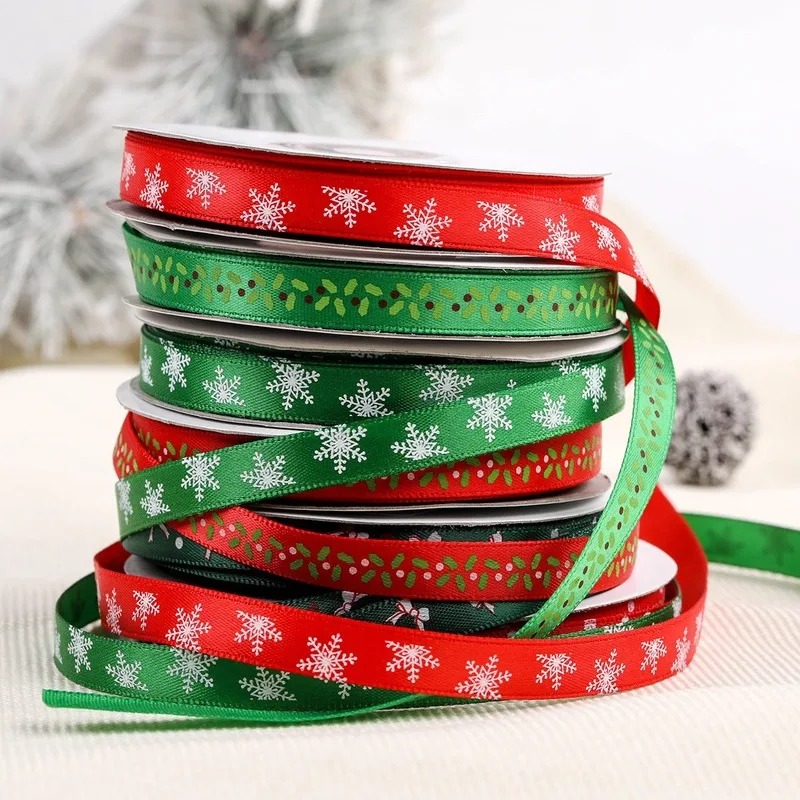 

22M Christmas Snowflake Red Green Ribbons for Christmas Gift Boxes Decoration Christmas Party Cookies Decoration XMAS Ribbons