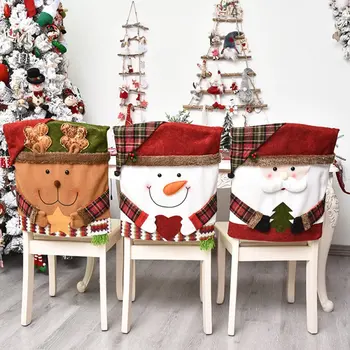 

Santa Snowman Elk Chair Covers Christmas Decor Dinner Chair Xmas Cap Sets Dinner Table Hat Chair Back Covers