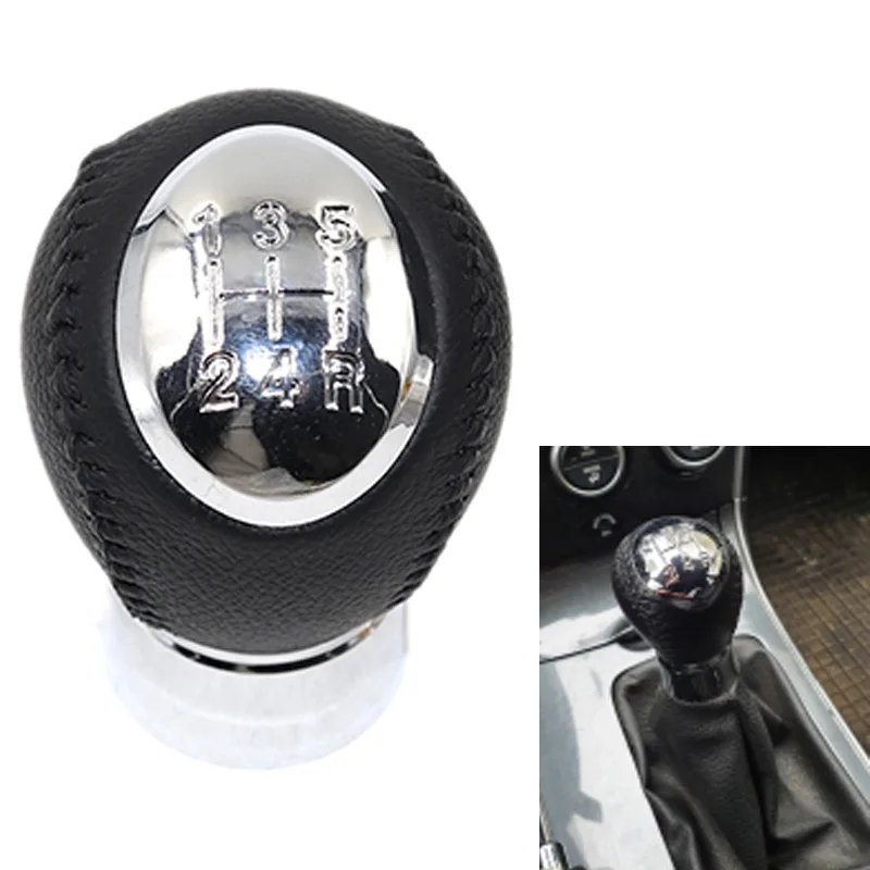 

Black Chrome 5/6 Speed Leather Car Shift Gear Knob For Mazda 3 BK 5 CR 6 GG/GY MPV PREMACY CP 323/323F BJ 626 GF/GW XEDOS 6 RX-8