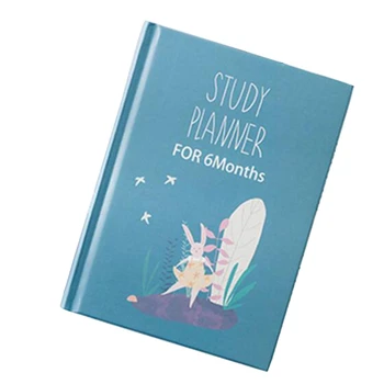 

Rabbit Pattern Cute Cartoon Study Planner Notebook with Color Page Student 6 Months Plan Diary Wish Goal List Notepad School Sta