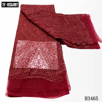 

YF HZGJMY 2020 Red color luxury handmade beading European style fabric for wedding party French Tulle Lace H3465