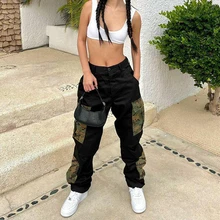 

WeiYao Low Waist Streetwear Baggy Cargo Pants Patchwork Camo Pocket Grunge Trousers Women Vintage Casual 90s Hippie Sweatpants