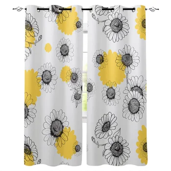 

Multi-size Daisies Polka Lines Window Curtains Polyester Fabric Living Room Curtain Home Decor