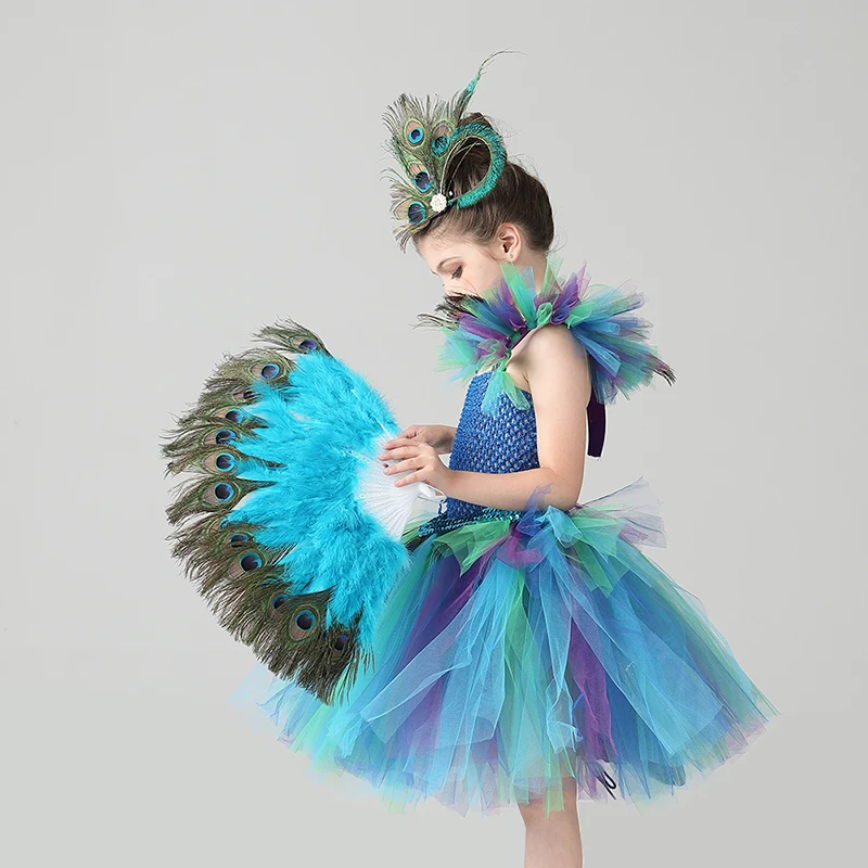 Girls Royal Peacock Tutu Costume Kids Peacock Princess Carnival Fancy Dress Ballerina Halloween Birthday Party Girl Tutu Dress (6)