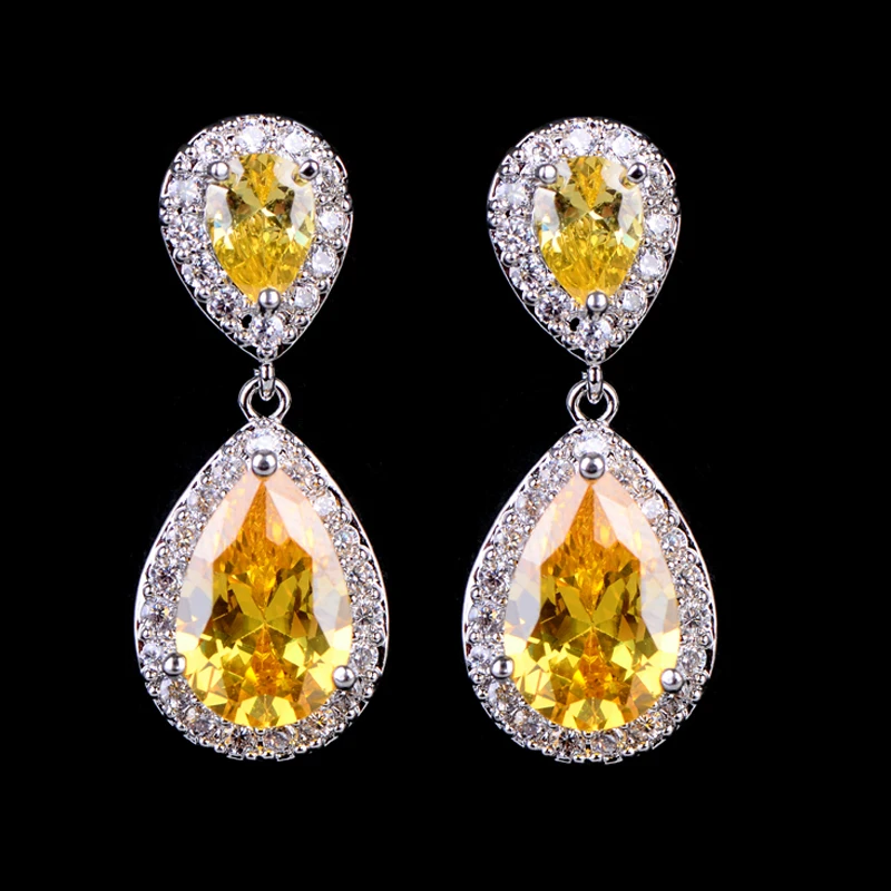 Yellow UILZ цирконами Классические в форме капли в форме кубического циркония хрустальные свадебные серьги Свадебные украшения для невест невесты UE091 - Окраска металла: Yellow