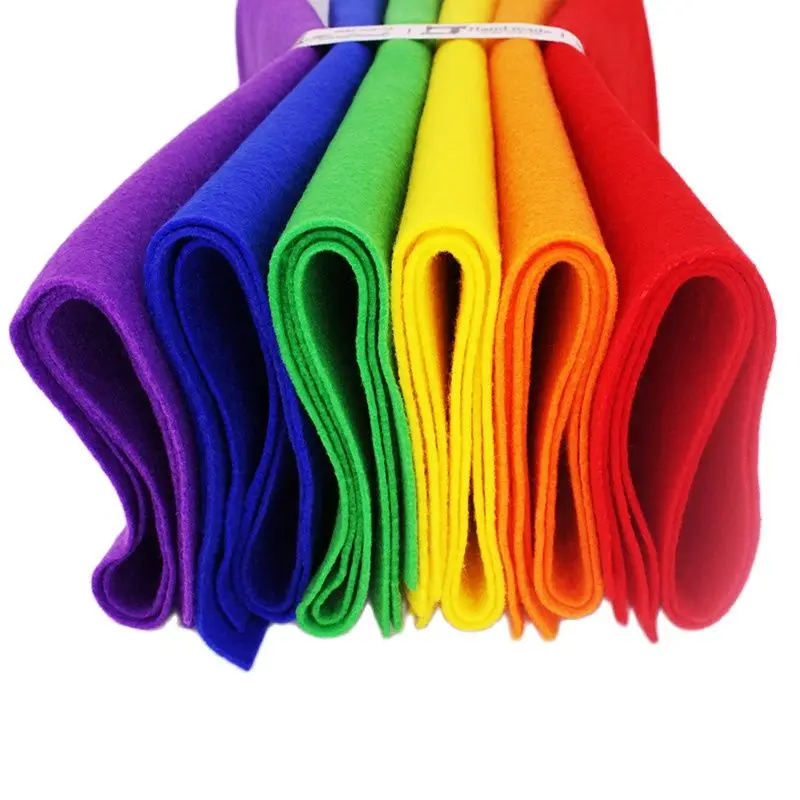 Rainbow Soft Felt Fabric For Needlework DIY Sewing Dolls Crafts / Handmade Material / Polyester Cloth 6 Pcs/Lot 45cmx55cm