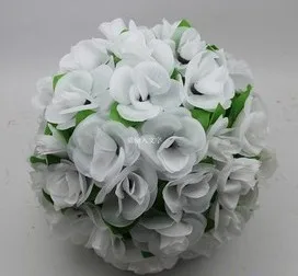 Белый 12" 30cm Artificial Rose Silk Flower Red Kissing Balls For Christmas Ornaments Wedding Party Decorations Supplies - Цвет: Белый