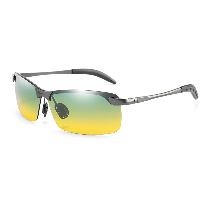 Поляризованный фотохромный солнцезащитные очки без оправы, мужские Модные солнцезащитные очки хамелеон, классические очки ночного видения, очки для вождения - Цвет линз: Gun Yellow Green