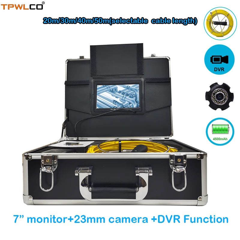 

Tube Endoscope Inspection Camera System With 7inch Monitor 20-50m Cable DVR Diameter 23mm Sewer Waterproof Camera