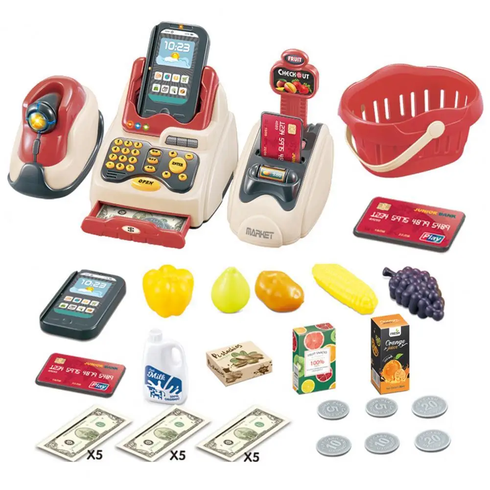 36Pcs Market Shopping Cash Register Credit Card Machine Kids Play House Toys