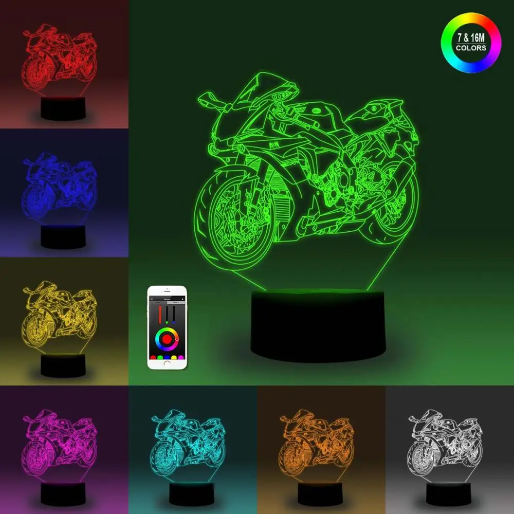 

NiteApps 3D Motorcycle Night Light Desk Table Illusion Decoration Lamp Holiday Birthday Gift APP/Touch Control