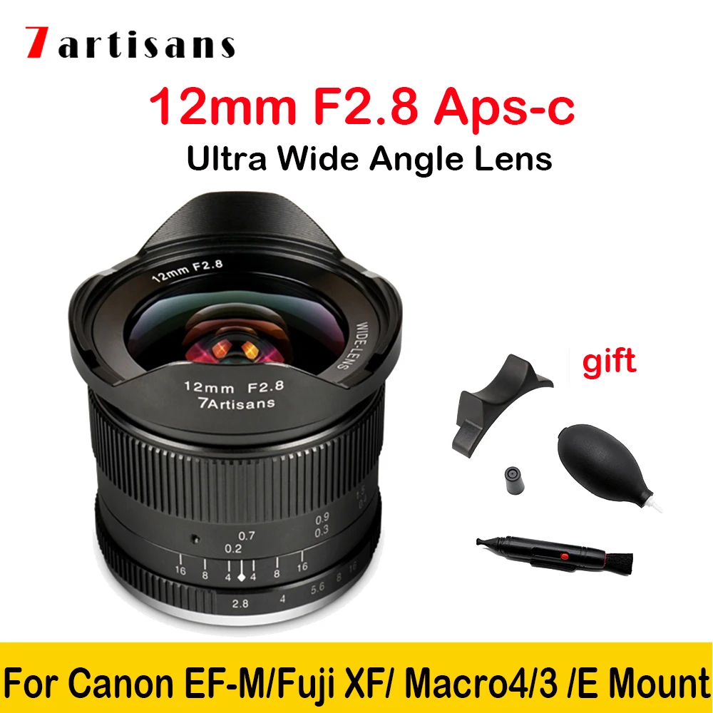 Manual Focus Prime Fixed Lens and TUYUNG Cloth 7artisans 12mm F2.8 Ultra Wide Angle Lens for Fujifilm FX Mount Mirrorless Camera 