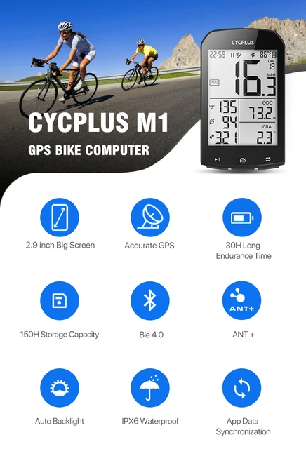 CYCPLUS M1 Compteur Velo GPS,GPS Compteur Vélo sans Fil,Odomètre Velo,Bluetooth  Ant + Dispositif de Vélo,Ordinateur de Vélo sans4 - Cdiscount Sport