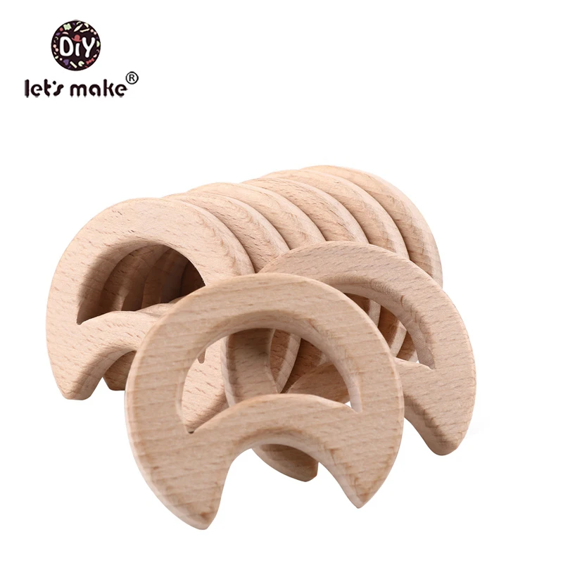Let'S Make 58mm 10pcs Beech Wooden Teether Moon Wooden Teethers Toys Wood Teether Bpa Free Beads Baby Teether - Color: 58mm