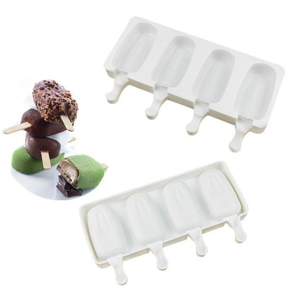 Silicone Ice Cream Molds 4 Cell Cube Tray Food Safe Popsicle Maker DIY Homemade Freezer Lolly Mould Kitchen Accessories | Дом и сад