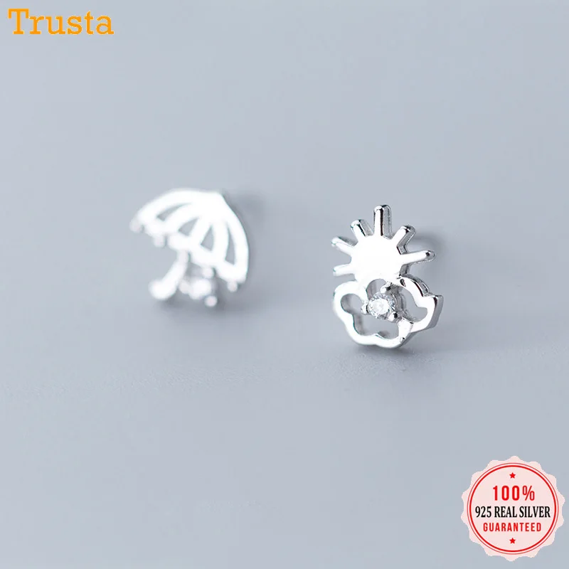 Trusta 925 Sterling Silver Earring Jewelry Cloud Sun Umbrella Rainy Day Cute Women Fashion Stud Earrings Girls Gift DS1353 | Украшения и