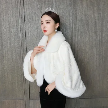 

1PCS Wedding Shawl Winter Wedding Long Sleeve Cheongsam Dress Thickening Warm Bride's Fur Shawl Winter