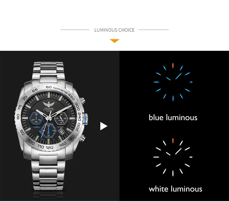 Мужские тритиевые часы, Yelang мужские эко-драйв мужские военные наручные часы T100 светящиеся водонепроницаемые наручные часы с хронографом reloj hombre