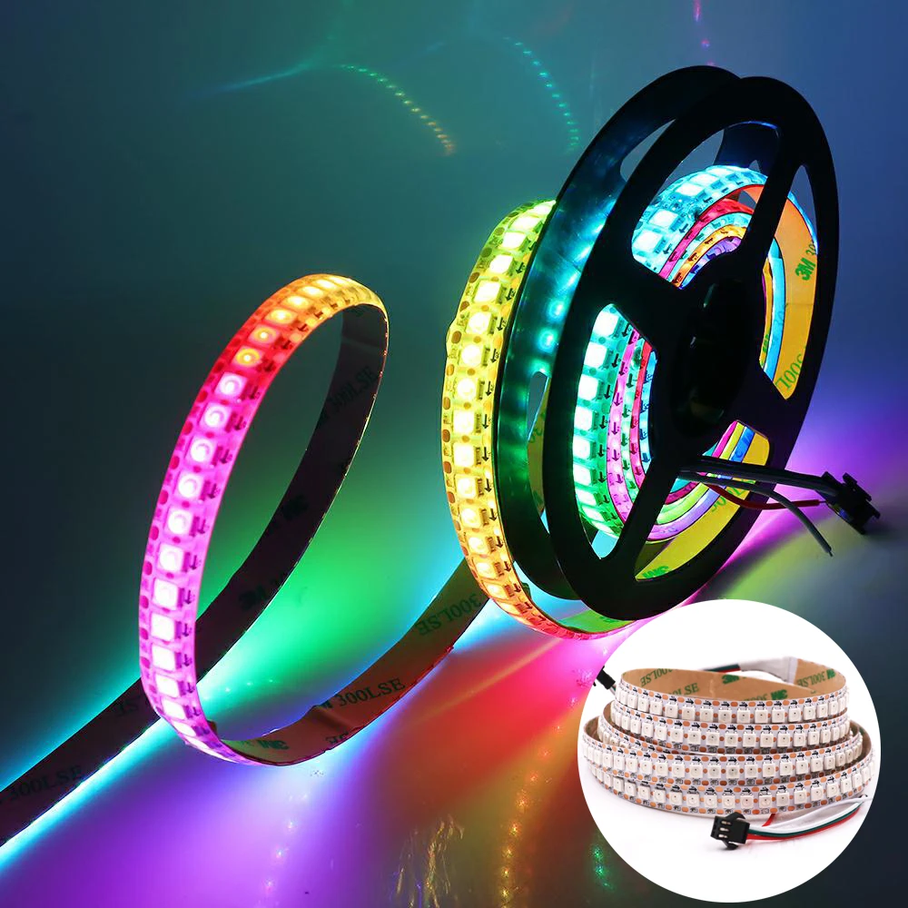

Addressable RGB LED Strip Light WS2812B 5V DC 144leds/m 1M 2M Smart Pixel Strip Led Tape WS2812 IC White PCB Full Color TV Decor