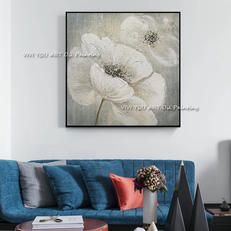 

Abstract Golden White Flowers Hand Painted Oil Painting On Canvas Wall Art Wall Pictures Painting For Living Room Home Decor
