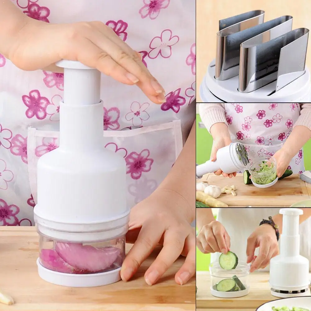 

Hot Stainless Steel Cutter Plastic Hand-Pressing Onion Mincer Gadgets Manual Slicer Vegetable Salad Chopper Garlic Food Kit T6U2