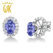925 пробы серебро принцесса Диана женские модные ювелирные изделия 7x5 мм синий натуральный Танзанит серьги гвоздики с курткой GemStoneKing