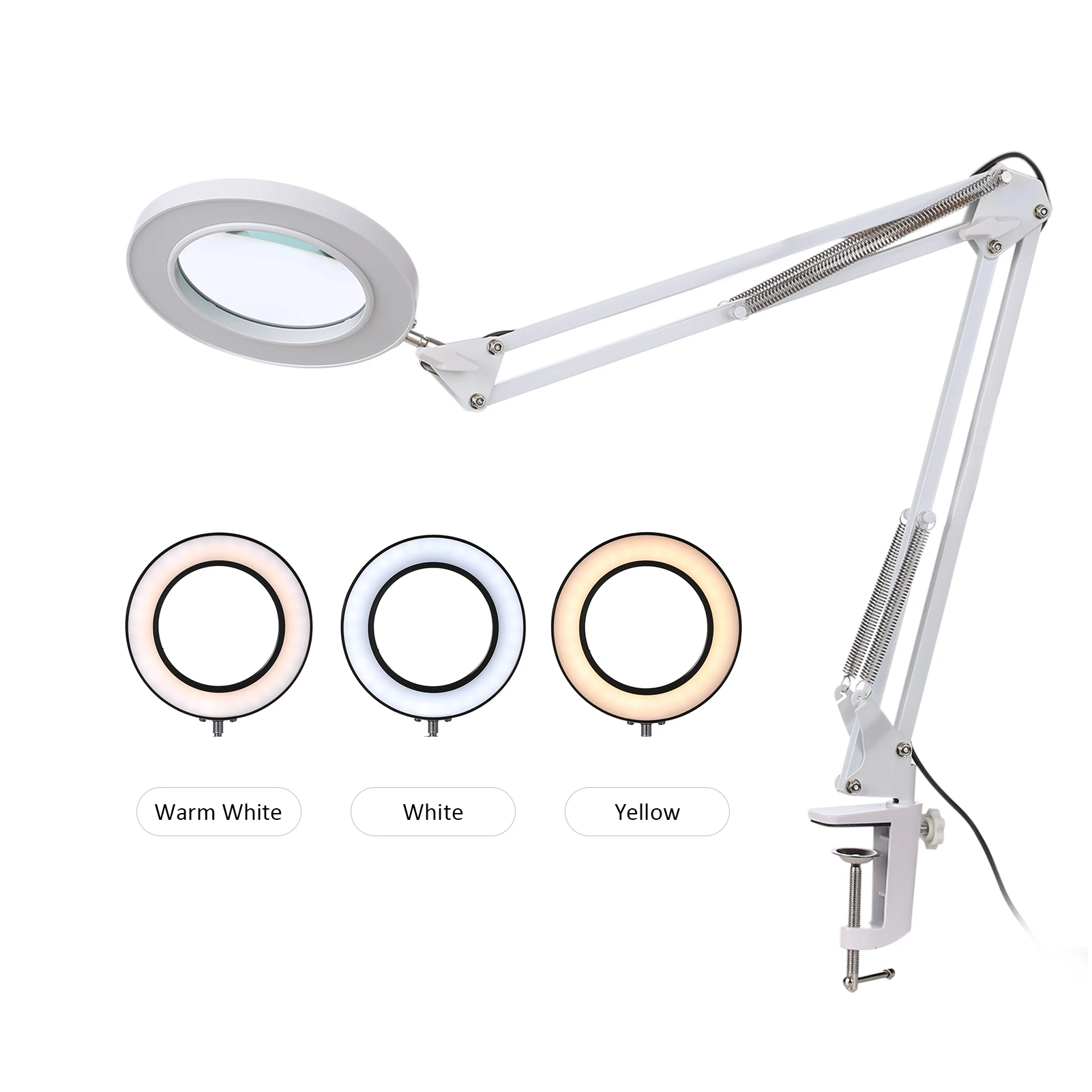 Foldable 5/8X Illuminated Magnifier USB 3 Colors LED Magnifying Glass for Soldering Iron Repair/Table Lamp/Skincare Beauty Tool