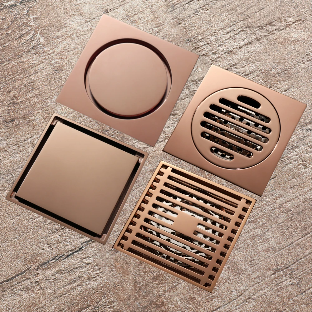RoseGoldFloorDrainSquare100x100BrassDrainToiletBalcony